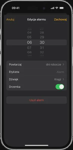 Ustawienia alarmu w iOS