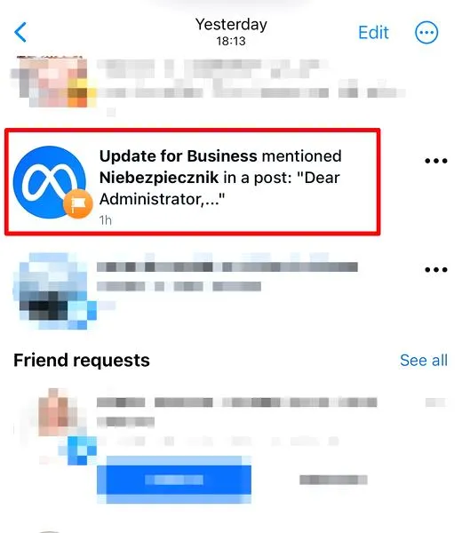 Ustawienia powiadomień Facebook